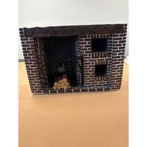 Miniature Dollhouse Resin Brick Hearth Cooking Fireplace Colonial Kettle Wood